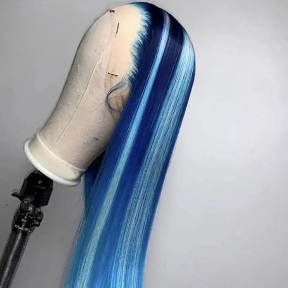 Blue Long Straight Synthetic Lace Front Wig Glueless 13x4 Lace Front Wigs for Women Pre Plucked Daily Use Ready To Wear 613/Red