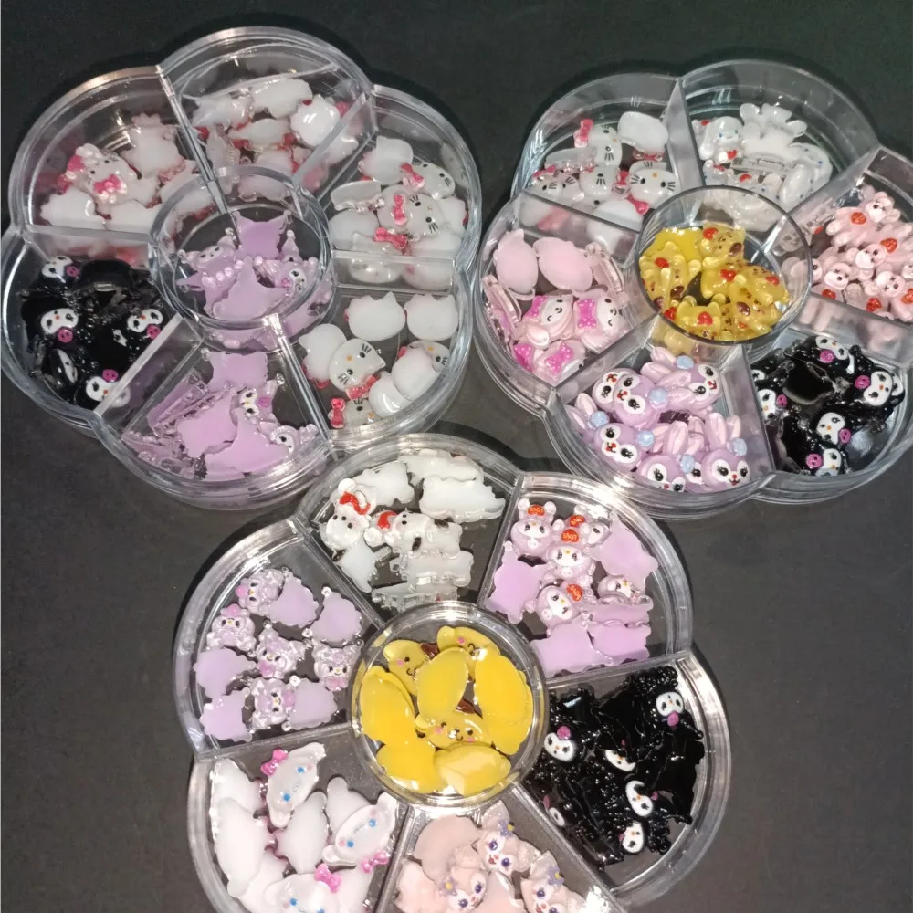 30/35/50/70pcs Kawaii Hello Kitty Kuromi Nail Charms Black White Pink Cartoon Resin Kitty Cat Rhinestones Y2K Cute Nails Jewelry