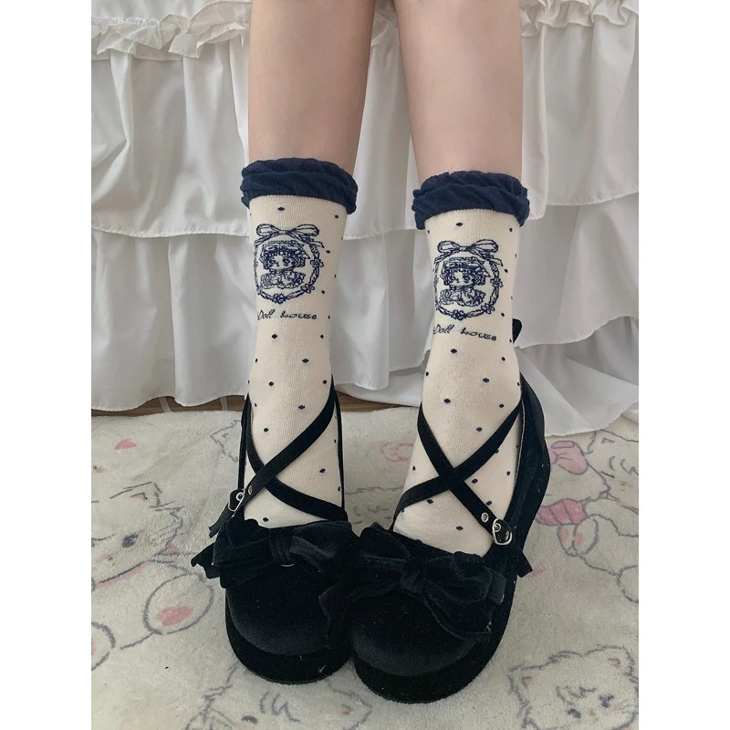 

Lolita Women's Autumn Thermal Uniform Mid-Calf Socks Thick Japanese Slimming Socks