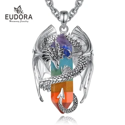 Eudora Dragon Twining Hexagonal Amethyst Prismatic Necklace 7 Color Chakra Healing Stone Crystal Pendant Spiritual Jewelry Gift