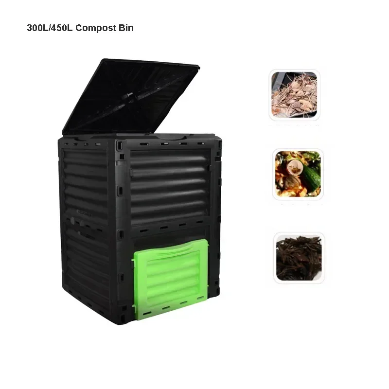 PP Compost Bin Garden Outdoor Compost Box Corrosion Preventive Aerobic Fermentation Kitchen Waste 300L/450L