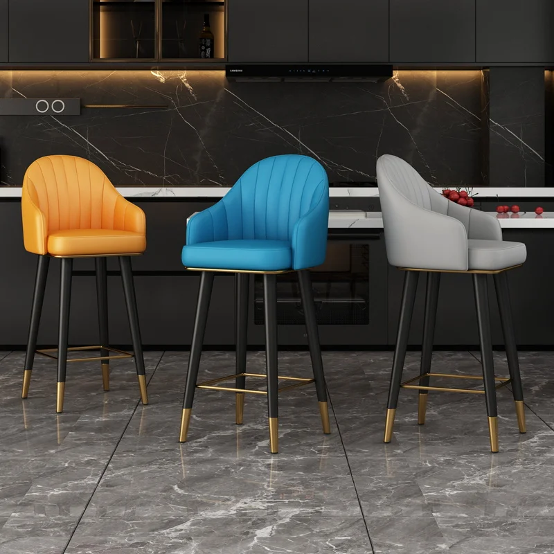 Light Luxury Bar Stools Swivel Counter Height Chairs with Backrest Modern Simple Reception Stools Retro Pub Seating for Kitchen