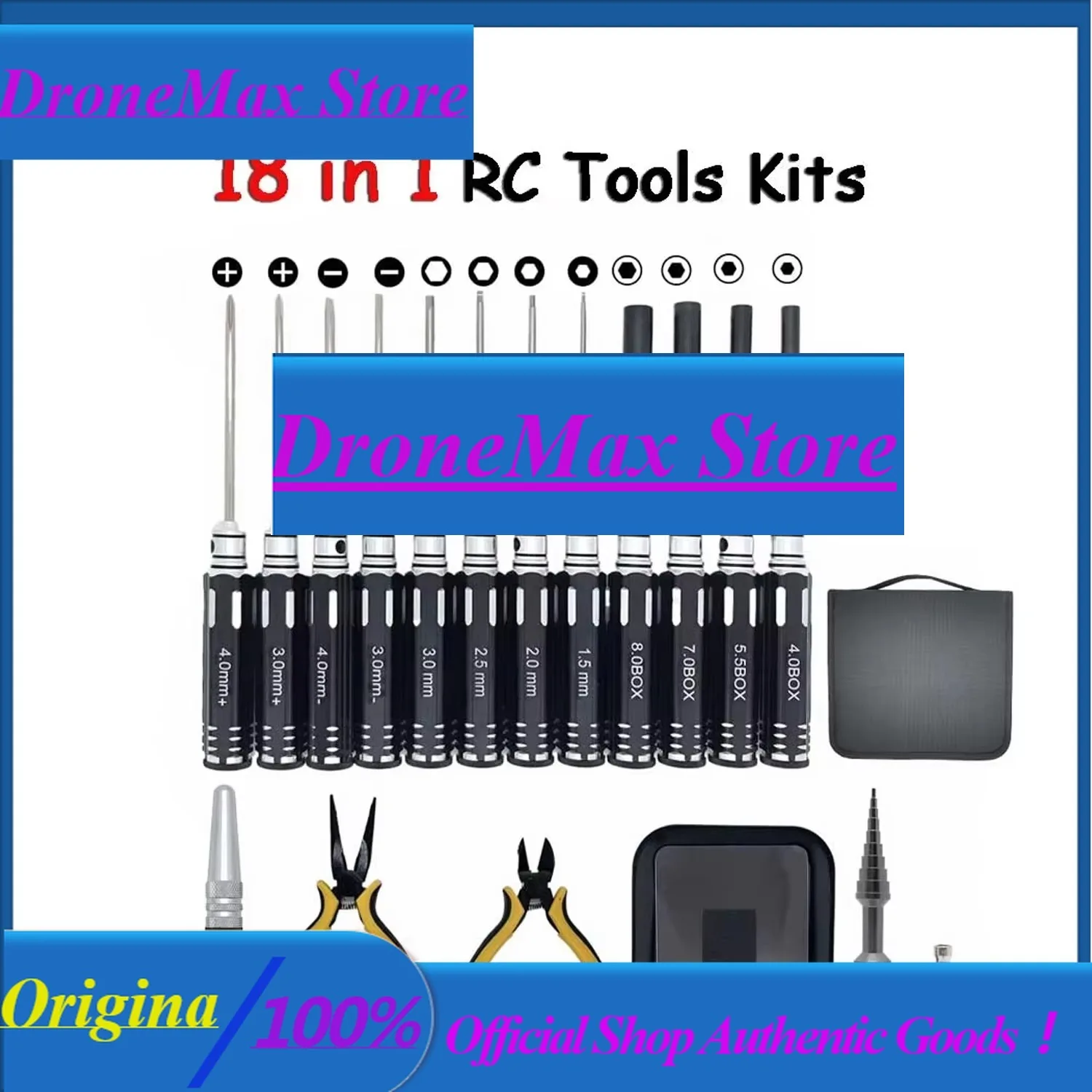 DroMaRC Tools Kits 18 In 1 Screwdriver Pliers Hex Sleeve Socket Spanner Repair Box Set For Repairing RC Airplanes Rc Car Model T