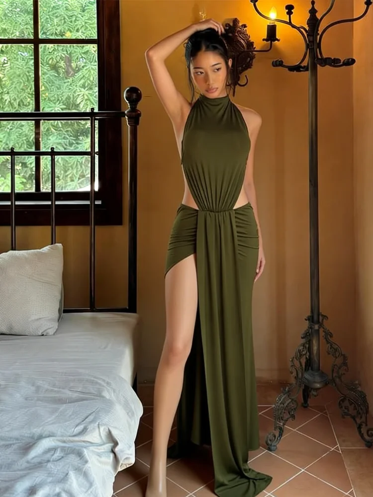 

Платье Whatiwear женское сексуальное с открытой спиной, асимметричным подолом, на бретелях, без рукавов, с лентами, драпировкой, шикарное, элегантное, для отпуска и вечеринок