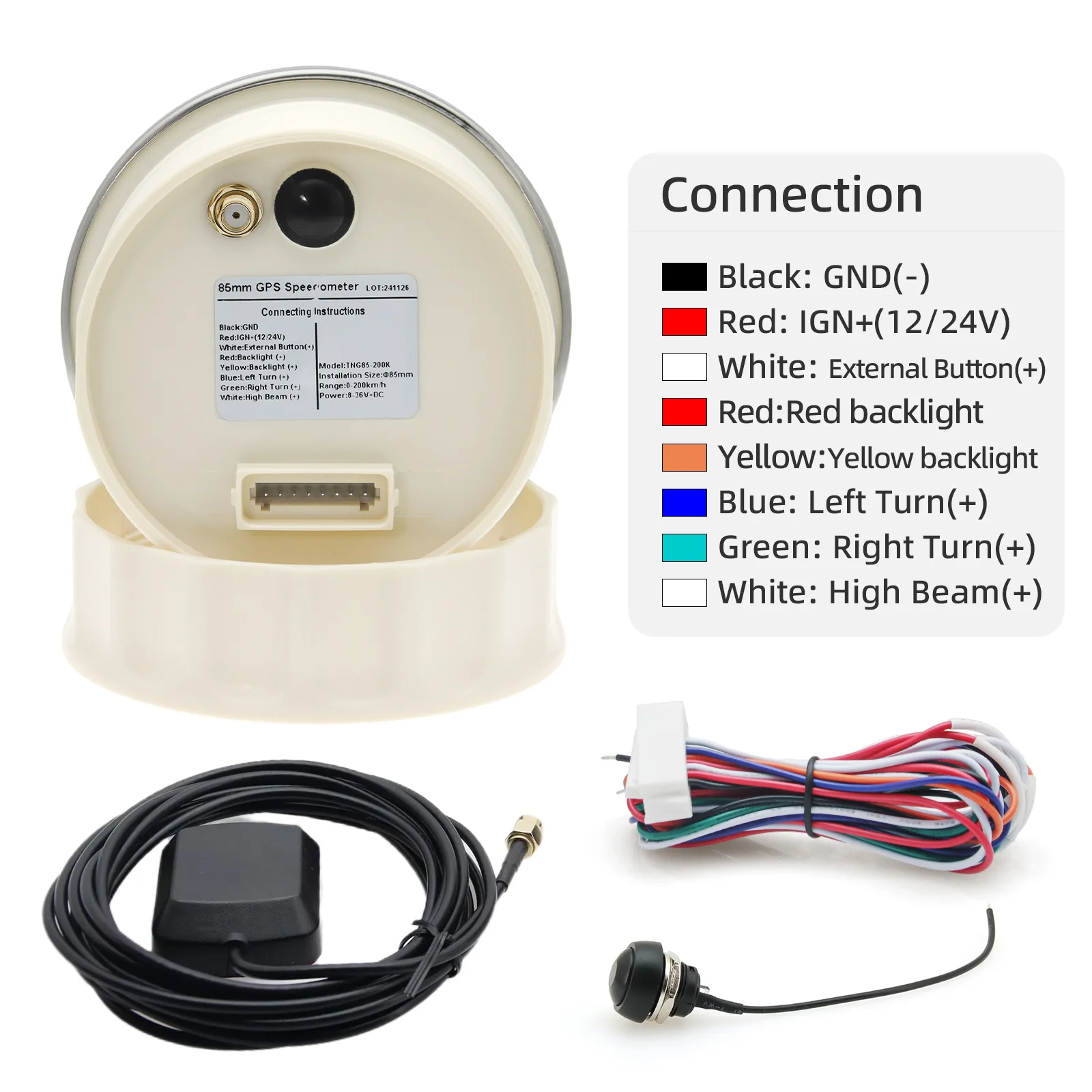 Velocímetro GPS de 85 mm para Auto, Barco, con Antena, LED Rojo y Amarillo, Luz de Giro, Estilo Retro, 160 km/h, 200 km/h, 160 mph, 200 mph