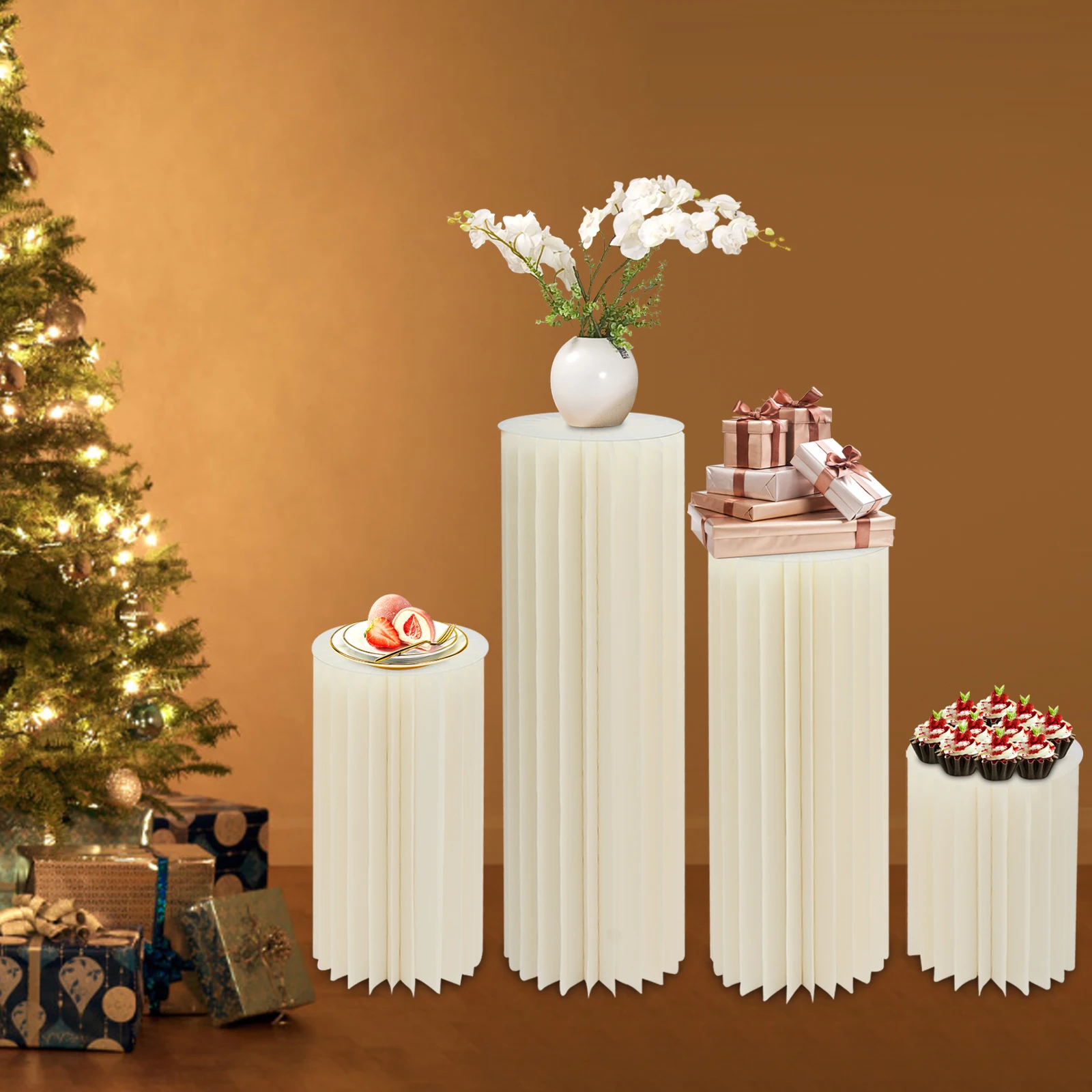 3/4 Pcs Cylinder Foldable Wedding Flower Stand Cardboard Centerpiece Display Party Rack Decoration Dessert Table Columns Stand