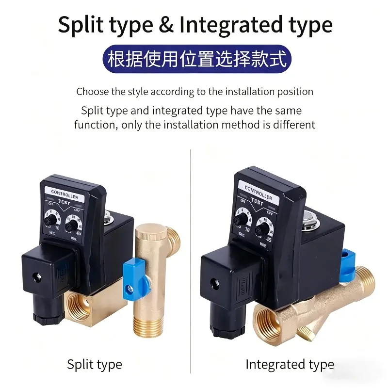 Split Electronic Automatic Drain Valve Timer, Solenoid Valve for Air Compressor and Refrigerated Dryer, Air Tank Drying Device