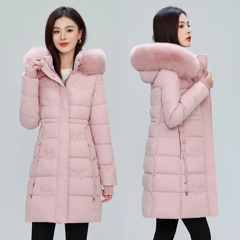 

Women Parkas Mid Length Coats Hooded Fur Collar Slim Fit Jackets Thick Warm Y2k Streetwear Elegant Jacket Work Autumn Winter