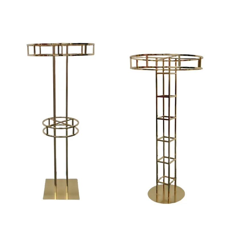 

Gold-plated wrought iron wedding props Round dessert counter Sign-in area Birthday party display ornament