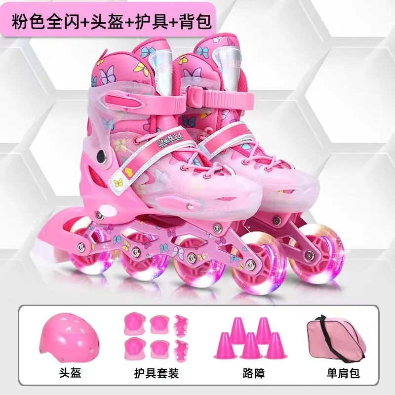 

Hot Sale Children Adjustable Roller Skates Shoes Boy Girl Full Set Kids Inline Skating Combo 4 Wheels Flash Sneakers