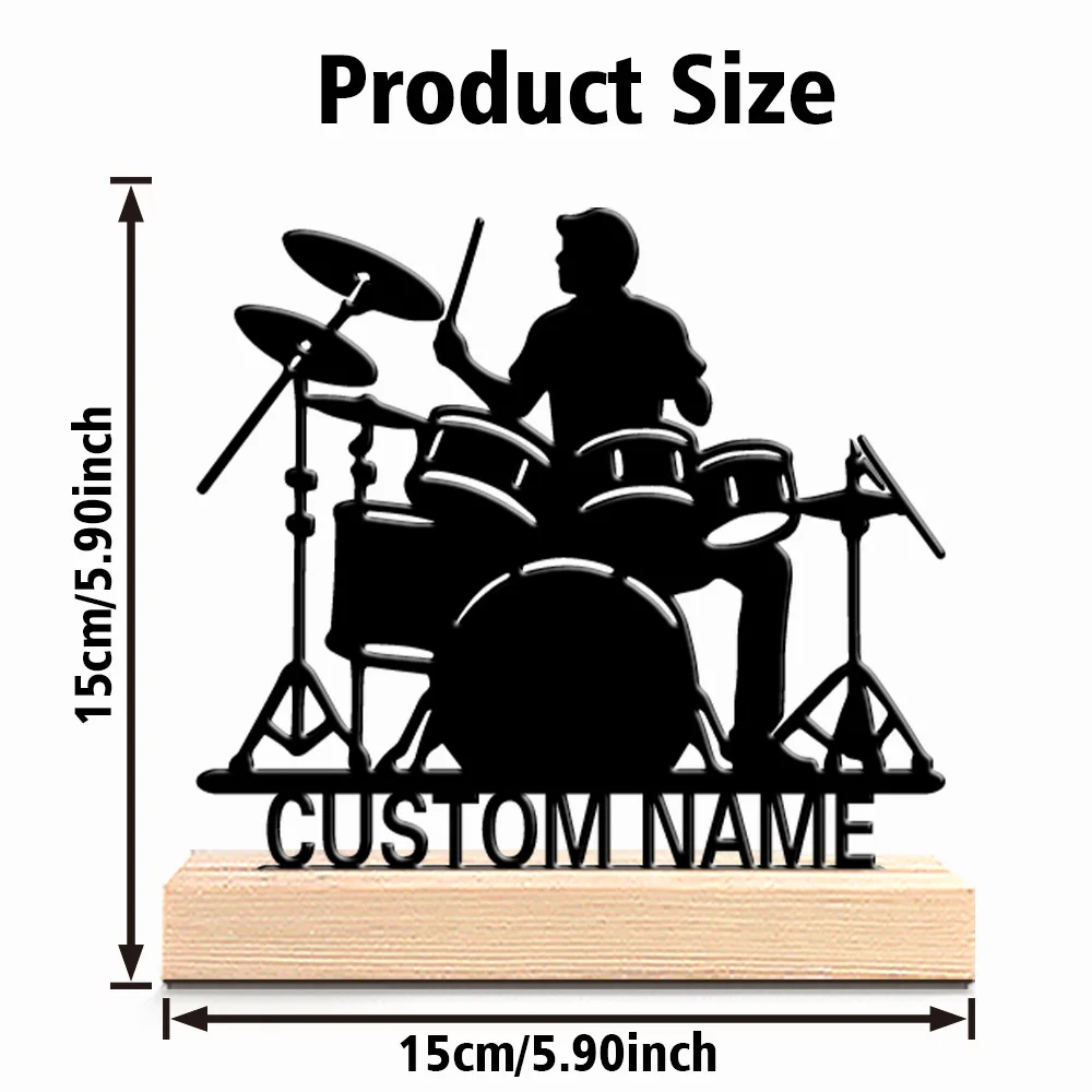 1pc Fun Personalized Custom Drum Set Metal Statues Music Lover Is Gift With Wooden Frame Perfect For Musicians Valentine Is Rock