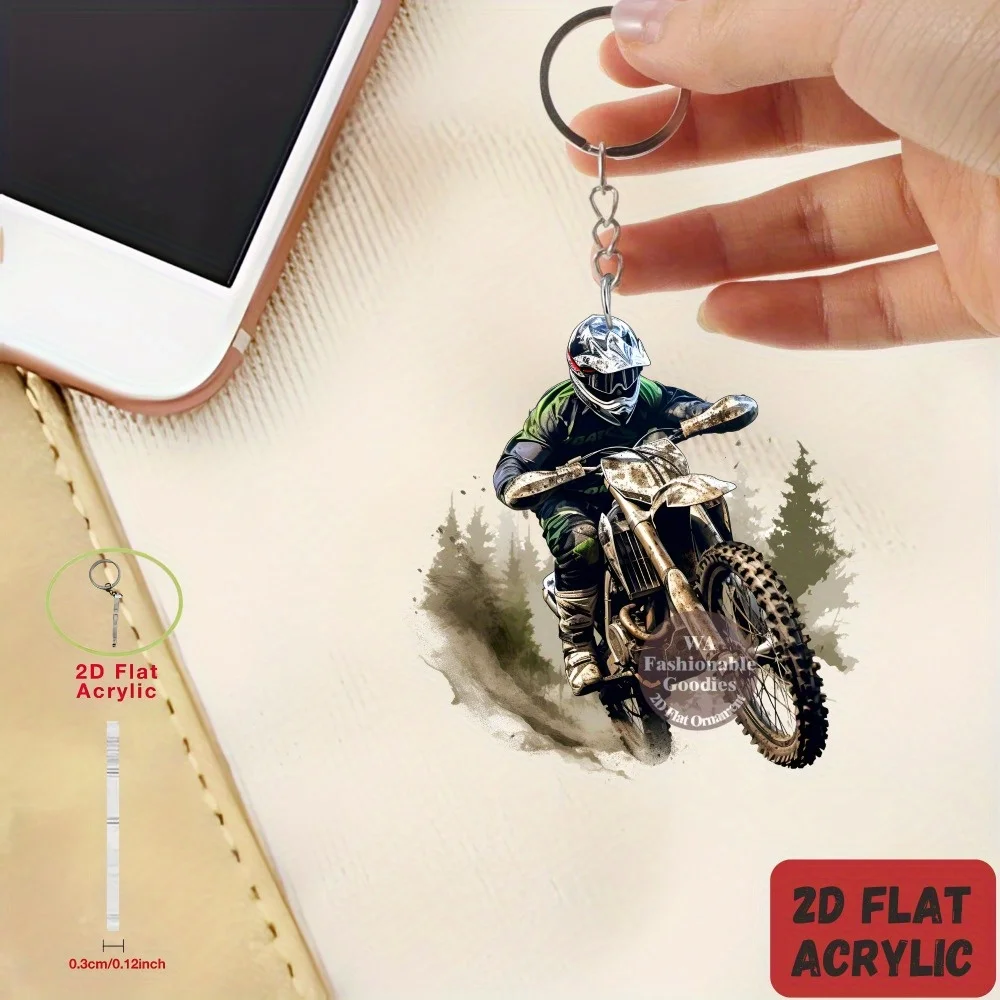 2D Cool Rider Motorcycle Keychain Acrylic Pendant Car Ornament Wild Style Festive Holiday Gift for Men And Friends Home Decor 1/