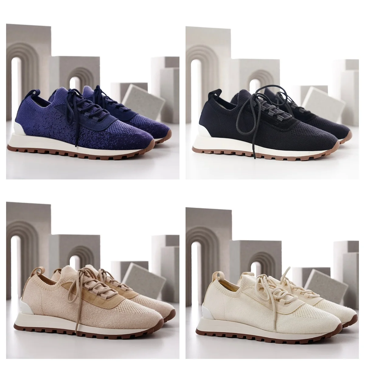 New Knitted Breathable Sneakers For Men, Lace‑Up Platform Flat Casual Shoes, Round Toe Summer Daily Walking Footwear_vogvips.com