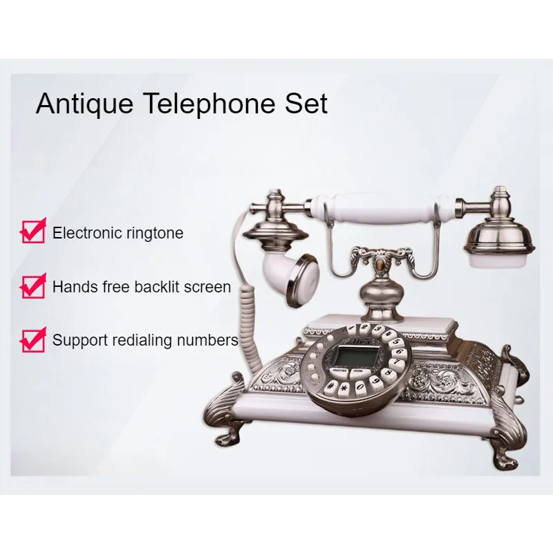 European Retro Home Metal and Solid Wood Combined with Vintage Antique Fixed Wired Telephone with Eight Main Functions