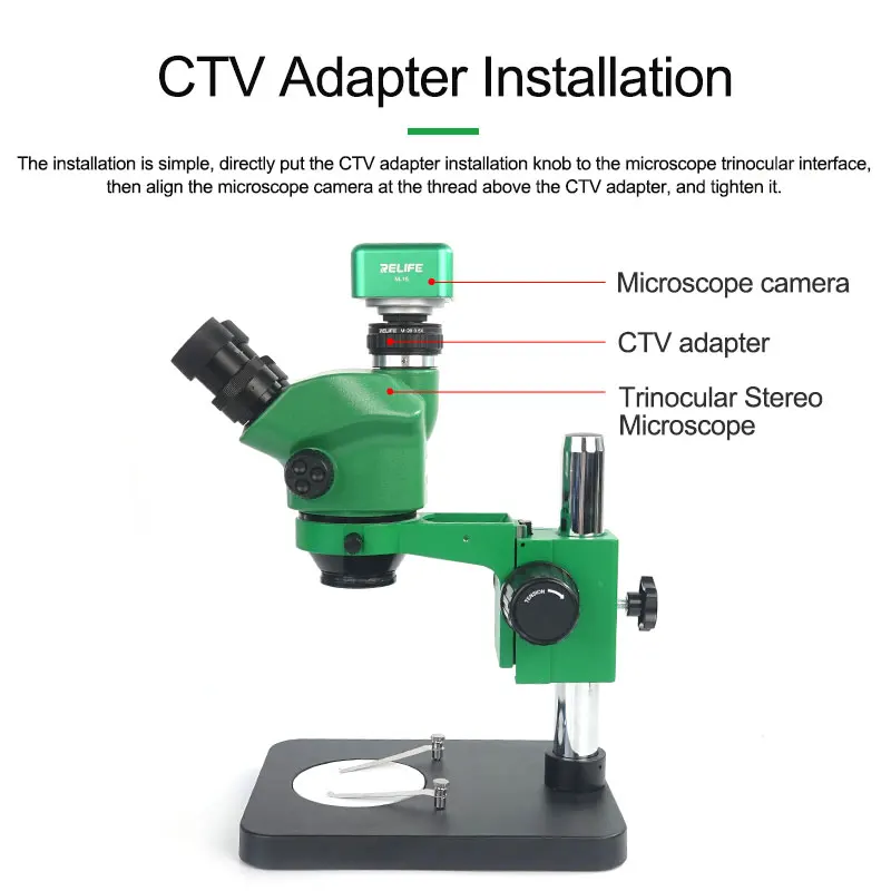 RELIFE M-28 CTV Converter 0.35X 0.5X Lens Adapter Focus Adjustable Camera Installation C mount Adapter to Trinocular microscope