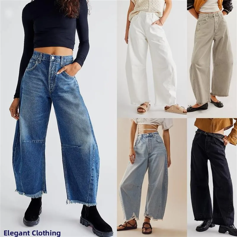 Casual cropped broek met wijde pijpen, jeans met rechte pijpen voor dames, lentefee, negen punten lengte, geen merk geregistreerd handelsmerk