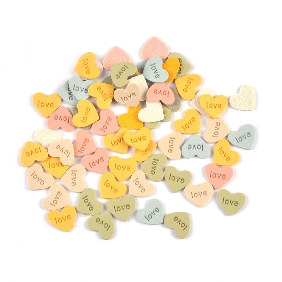 50pcs 14.5x13mm Mluticolor Heart Shaped Embossed Labels For Clothes Sewing Accessories DIY Crafts Kid Bag Garment Washable Tags