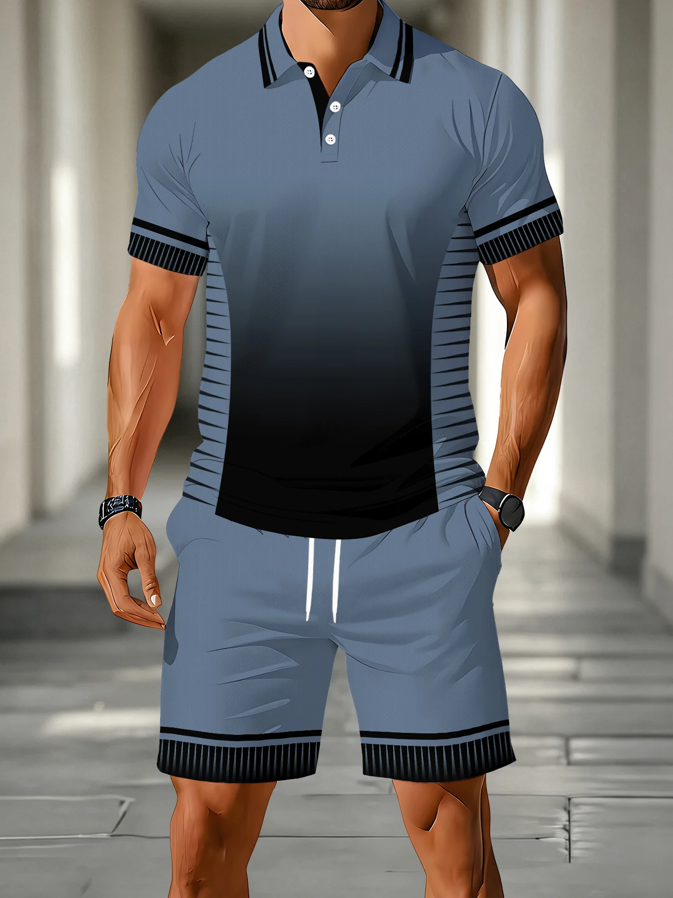 2026 Summer Men's Polo Set - 3D Printed Pattern - Breathable Lightweight Comfortable Leisure Sports Outdoor Men's Clothing - view 4
