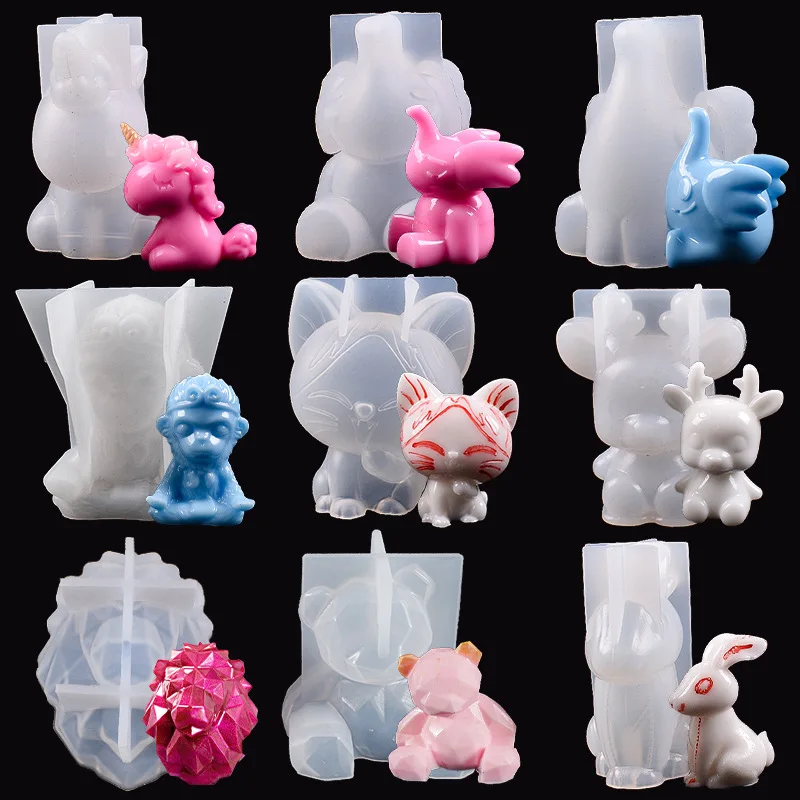 Crystal Epoxy Cheese Cat Cubs Stereo Animal Silicone Mold Unicorn Blessing Rabbit resin molds  silicone molds