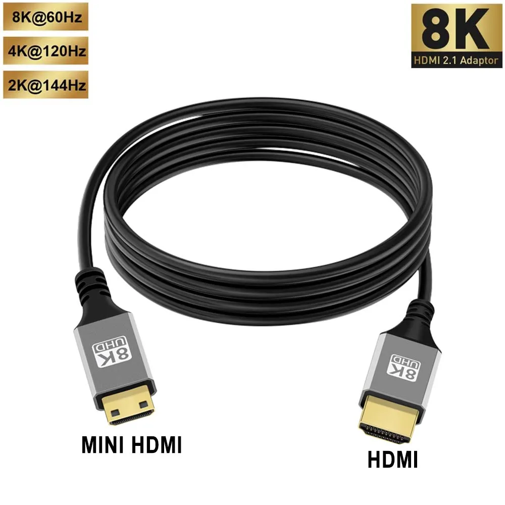 8K Mini HDMI-Compatible to HDMI-Compatible High Speed  2.1 Cable 4K@60HZ 8k@60hz For Camcorder Camera Display Cable Adapter