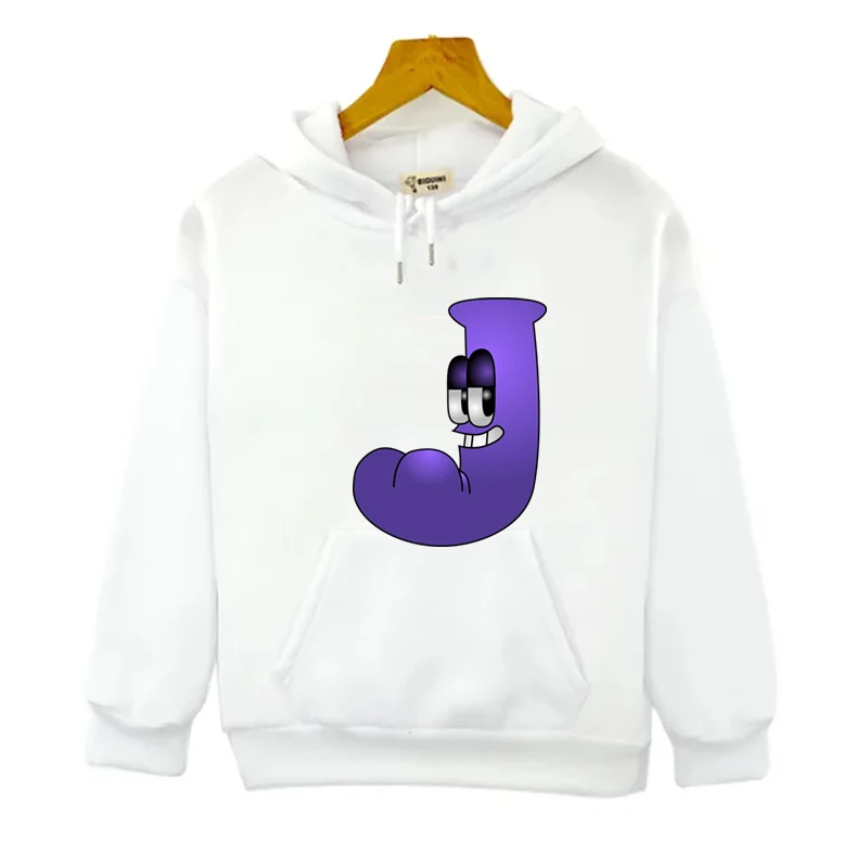 Alphabet Lore Print Hoodies Drawstring Pullover Kids Long Sleeve Sweatshirt Boys Girls Cartoon Clothes Casual Hooded Tops Spring