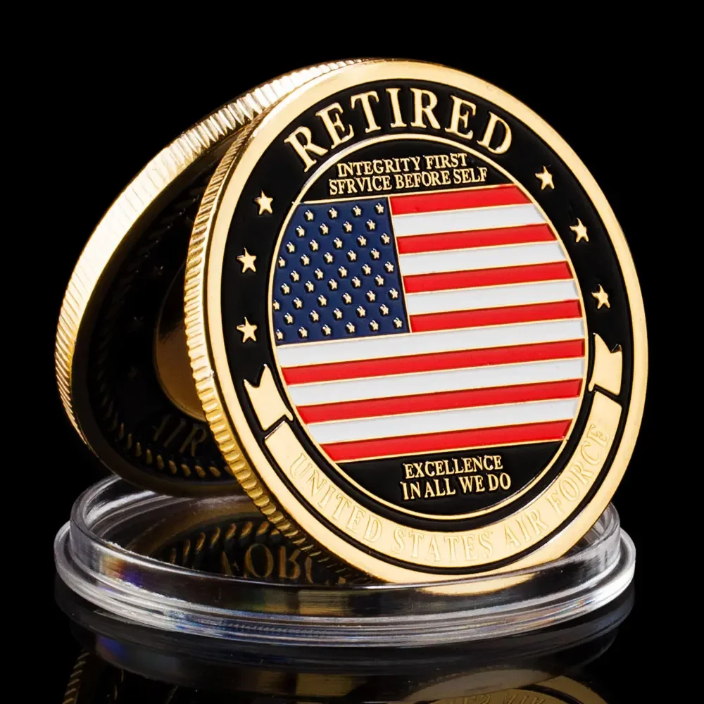 United States Air Force Challenge Coin Gold Plated Commemorative Coins with American Flag Souvenirs and Gifts for Veterans