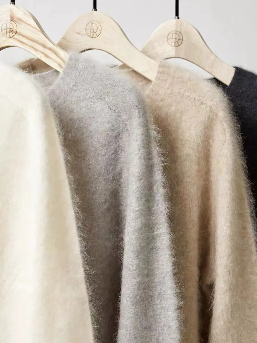 Pull en cachemire à col rond pour femme, épais et ample, en laine tricotée, à la mode, collection automne et hiver