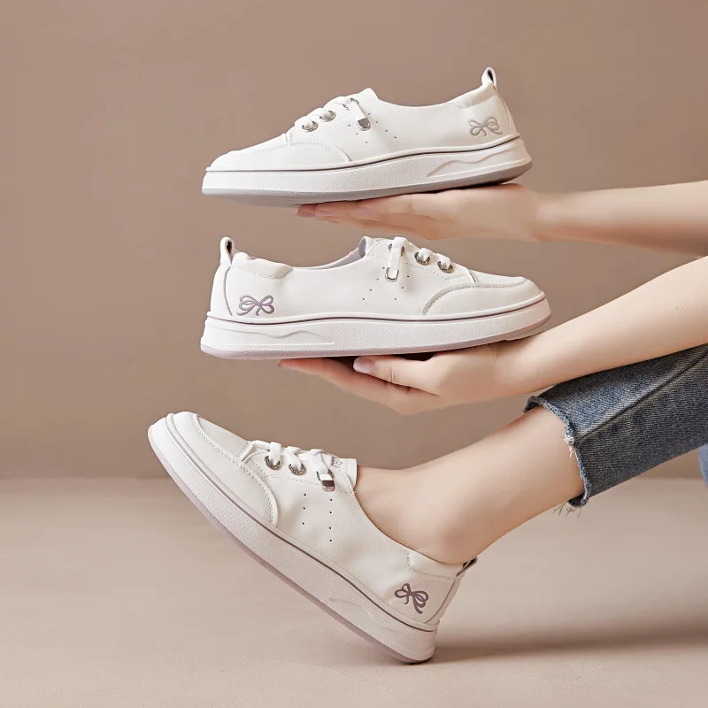 ZXRYXGS Lace-up Genuine Leather White Shoes Leisure Sneakers 2024 Popular Versatile Light Comfortable Women Shoes Flat Sneakers