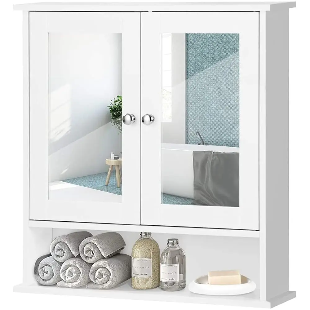 

Salches Wall Mounted Bathroom Cabinet W/2 Mirrored Doors, Over-Toilet Hanging Cabinet W/Shelves, Wooden Medicine Storage