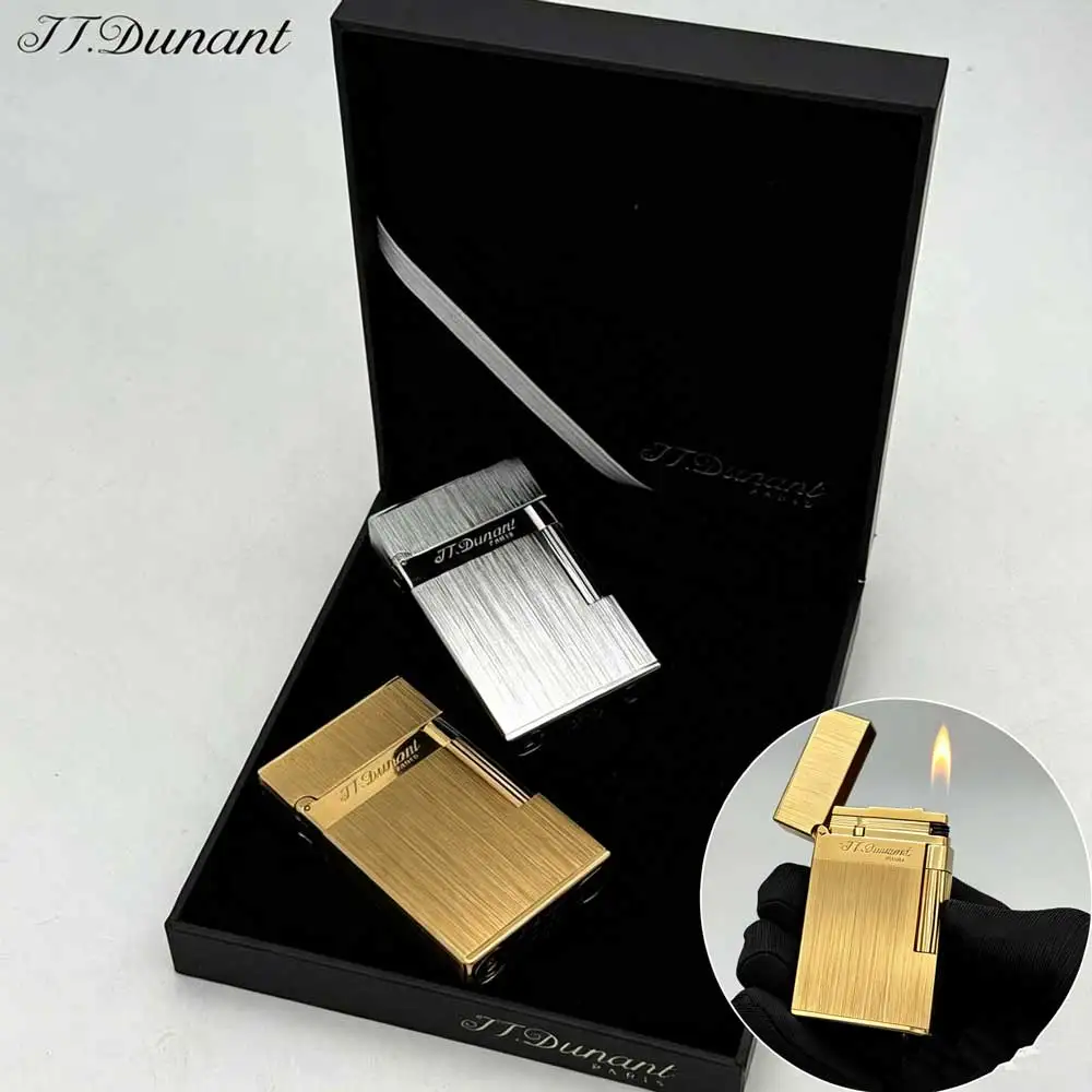 

JT.Dunant Lighter Classic Brushed Gold Clear Ding Sound Refillable Butane Gas Lighter Smoking Accessory Gift For Men Father
