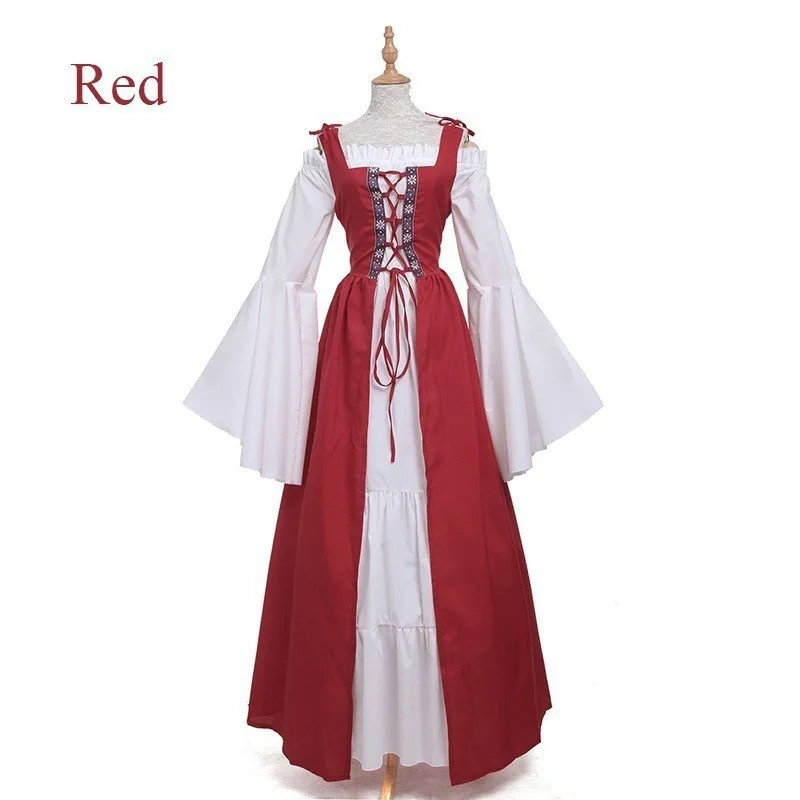 Two Set Patchwork Set Maxi Length Literary Retro with Medieval Renaissance Dress Full Swing Round Neck Square Neck Tie Waist view 5