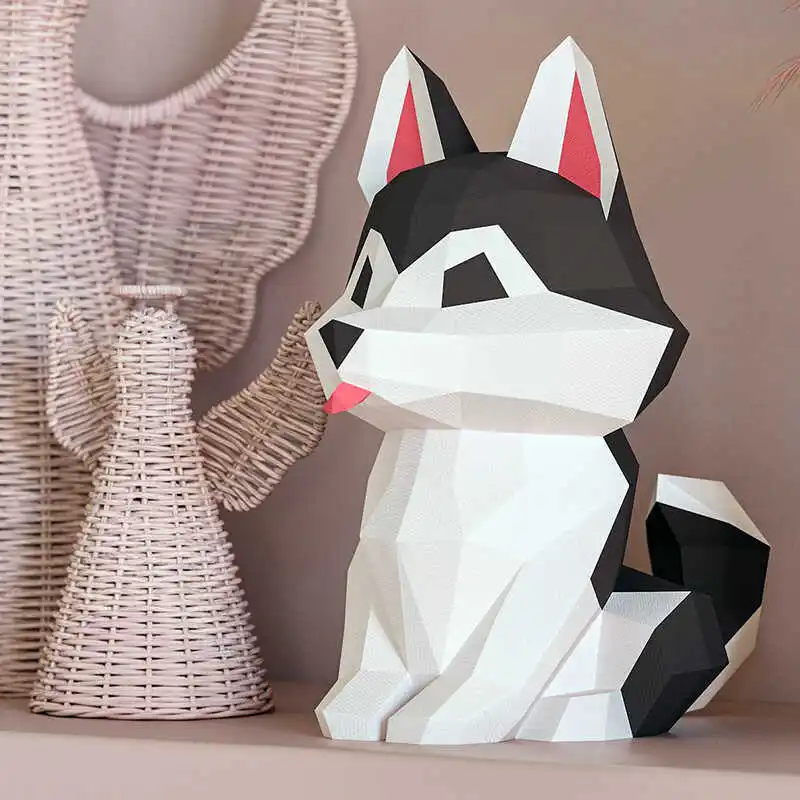 

30 см 3D бумажная модель хаски, сделай сам, домашний декор, украшение для комнаты, украшение для стола, ручная работа, низкая поли-головоломка оригами, креативная развивающая игрушка