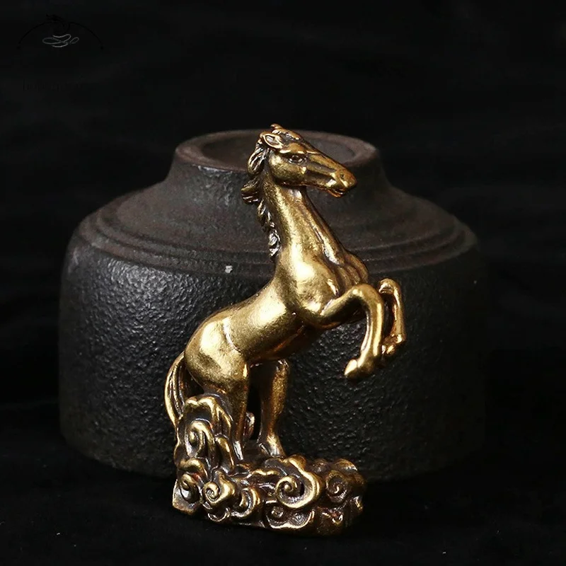 Solid Copper Running Horse Sculpture Ornaments Retro Brass Animal Feng Shui Small Statue Office Desk Home Decorations Figurines