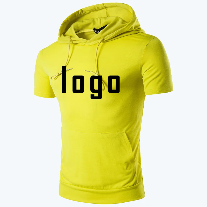 Custom Your Logo Men\'s Hooded T Shirts Loose Straight Fashion Lightweight Casual Streetwear Male Sports