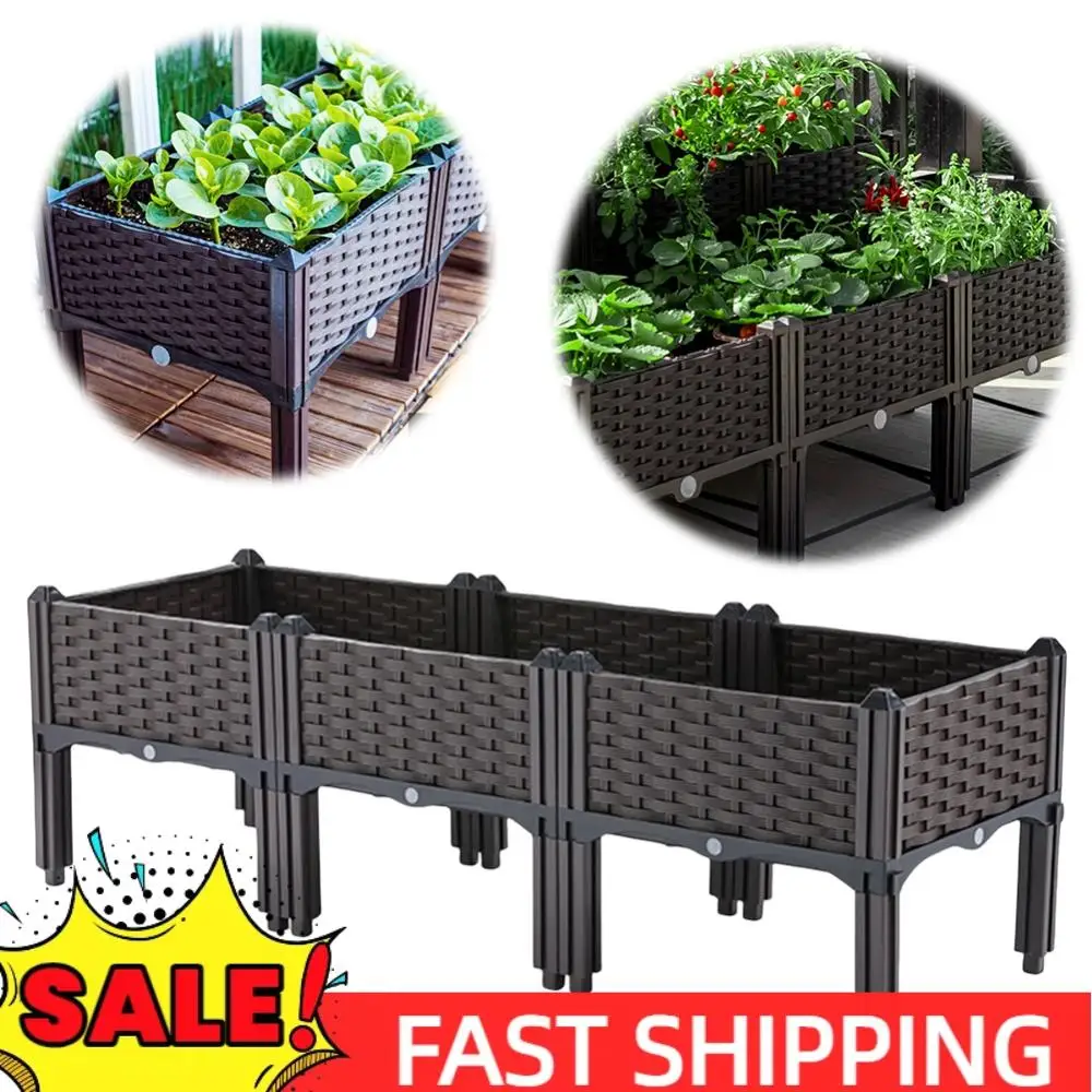 

Пластиковая приподнятая садовая кровать с ножками, приподнятая коробка для цветов, приподнятый контейнер для посадки для патио, цветов, фруктов, выращивания овощей