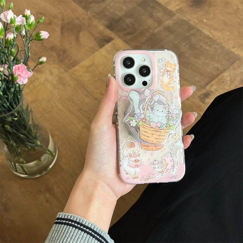 

Flower Cat Pattern With Magsafe Phone Case For iPhone 16 15 14 Plus 12 11 Pro Max 13 Mini Magnetic Wireless Charge Back Cover