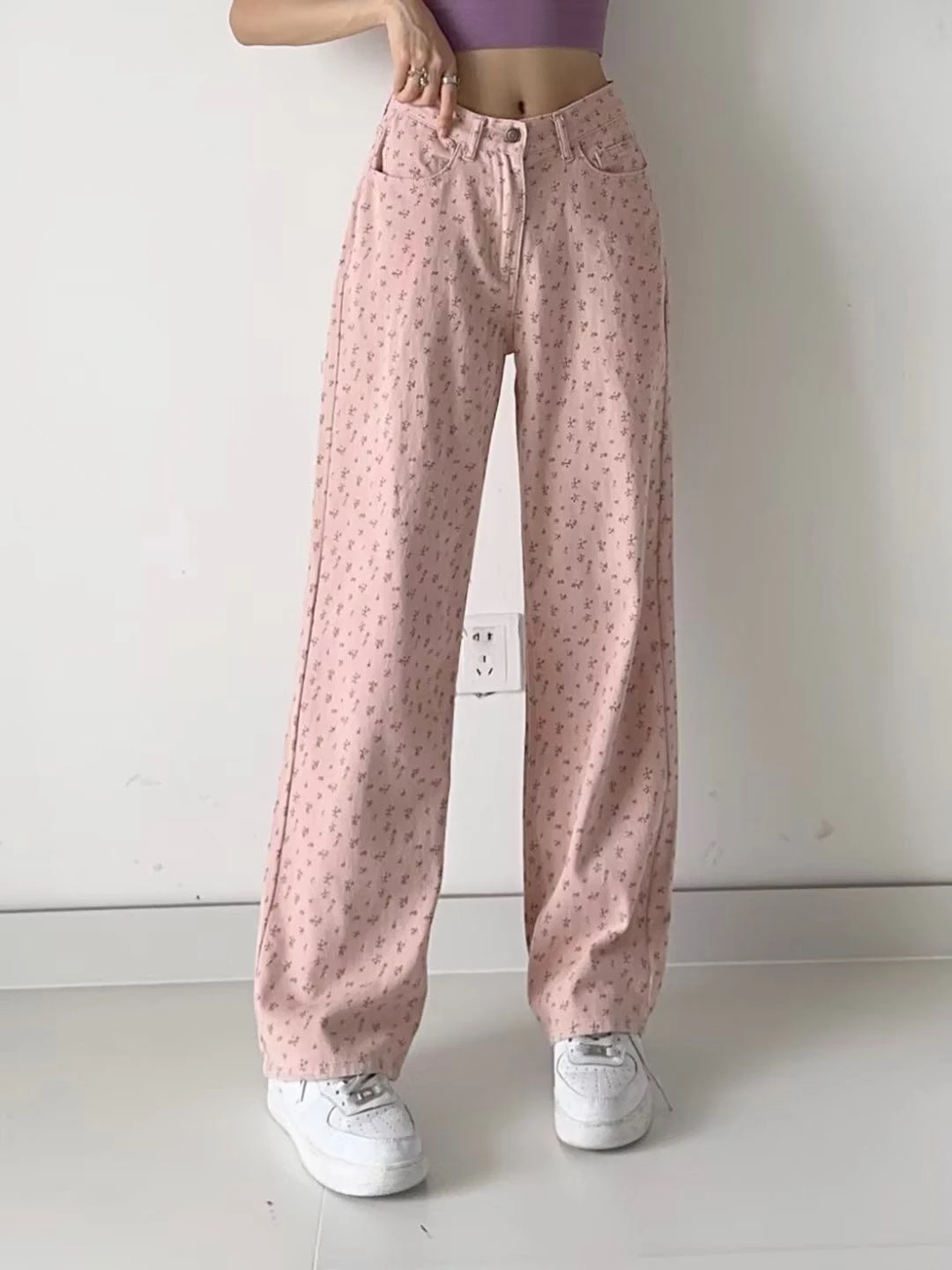 

Spring New Faion High Waist Floral Wide Leg Jeans Women's Casual Loose Fit Long Pants Versatile Sli Slimming Denim