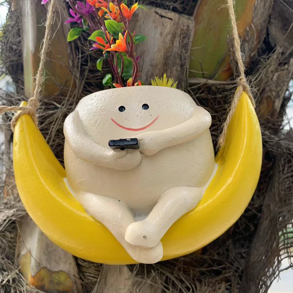 

Cute Plant Succulent Pots Resin Hanging Swing Chair Planter Creative Smile Face Flower Container for Indoor Outdoor Plant