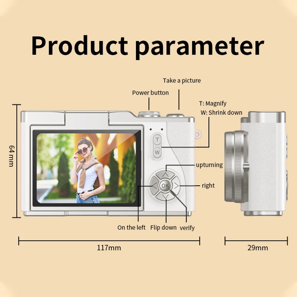 4K Digital Camera 48MP Portable CCD Camera 8X Zoom Vlogging Camera 180 Flip Screen Vintage Camera for Teens Adult Beginner