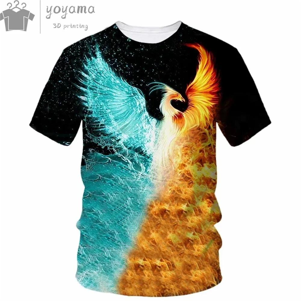 T-Shirt à Manches Courtes et Col Rond pour Homme, Vêtement Décontracté, Motif Animal, Oiseaux, Phénix, Imprimé en 3D, à la Mode