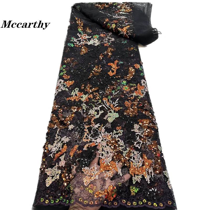 

Mccarthy African Sequins Lace Fabric 2024 5 Yards High Quality French Nigerian Groom Lace Fabric For Sewing Dress Wedding Party