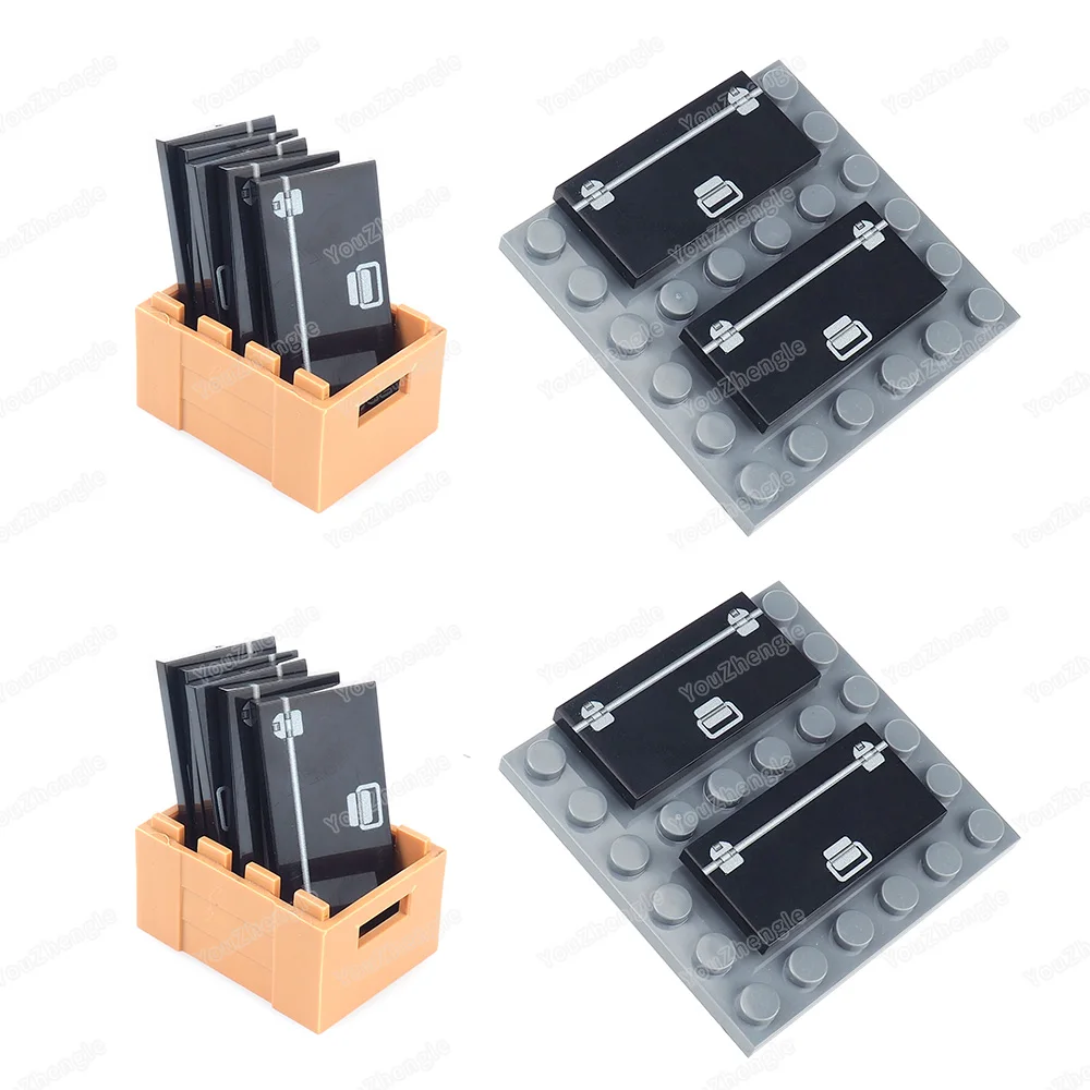 Bloc de construction à motif de barre de fer avec couvercle noir imprimé, 2x4, pièces, carrelage, figurines MOC, équipement de machines, modèle de scène, cadeau, jouet à monter soi-même, 87079