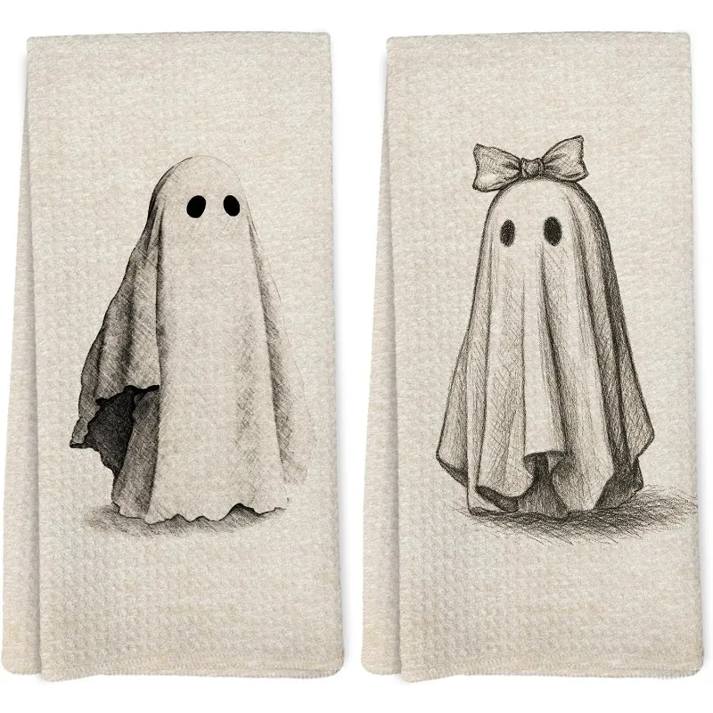 Pack of 2, Unisex Halloween Ghost Kitchen Towel, Country Cottage Style Halloween Bathroom Towel