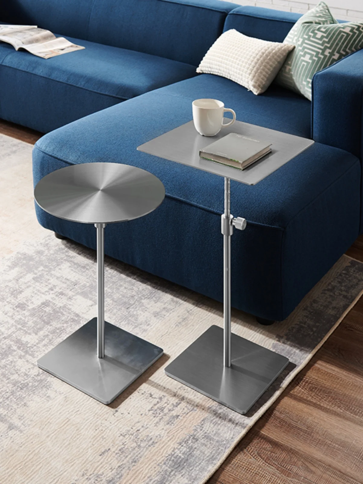 Lifting stainless steel side table small round table high-footed coffee table mobile sofa side  coffee simple metal