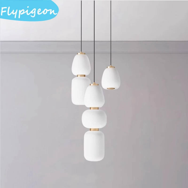 Lampu Gantung Kaca Putih Susu Modern Lampu Bola LED Nordic untuk Meja Makan Lampu Liontin Dekorasi Kamar Tidur Dapur Ruang Tamu