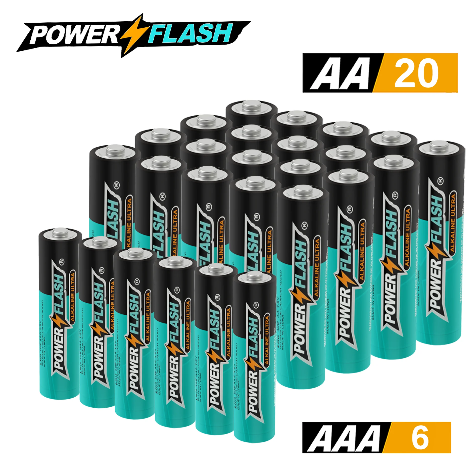 

Powerflash Aaa6 Aa20Pack Батарейки Power, герметичная конструкция, гарантия свежести 15 лет, щелочные батарейки премиум-класса