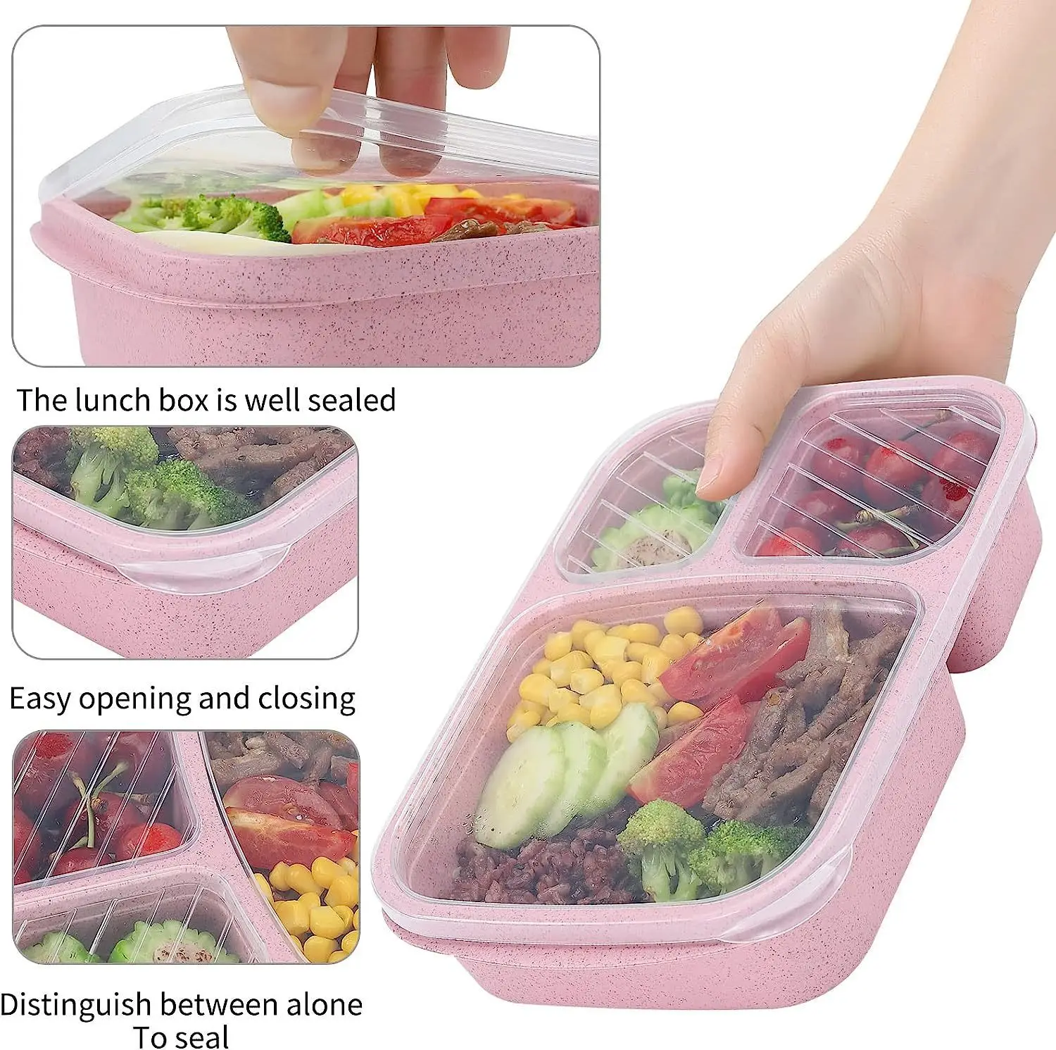 Portable Lunch Box Eco-friendily Wheat Straw Boxes Picnic Storage Box Fruit Container Compartmentalized Lunchbox for Kids Adults