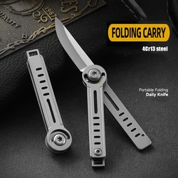 Stainless Steel Mechanical Folding Knife EDC Mini Paring Knife Keychain Portable Emergency Self-Defense Knife Express Cutter Too