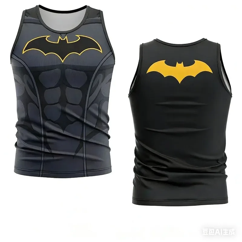Camiseta sin mangas de compresión con logotipo de superhéroe impresa en 3D para hombre, camiseta muscular de secado rápido sin mangas para gimnasio, Superman, Batman
