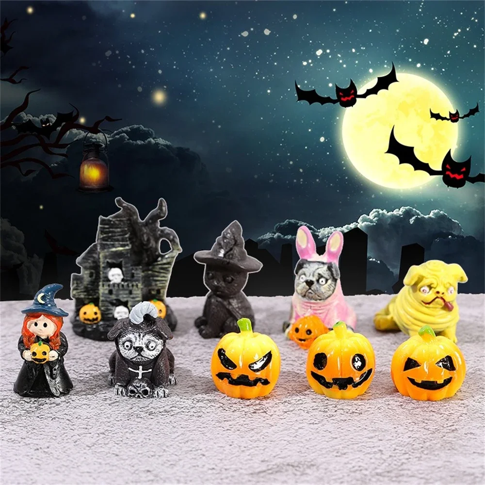 

9pcs/Set Resin Mini Halloween Ornaments Micro Landscape Diy Crystal Ball Accessories Halloween Pumpkin Miniature Home Decoration